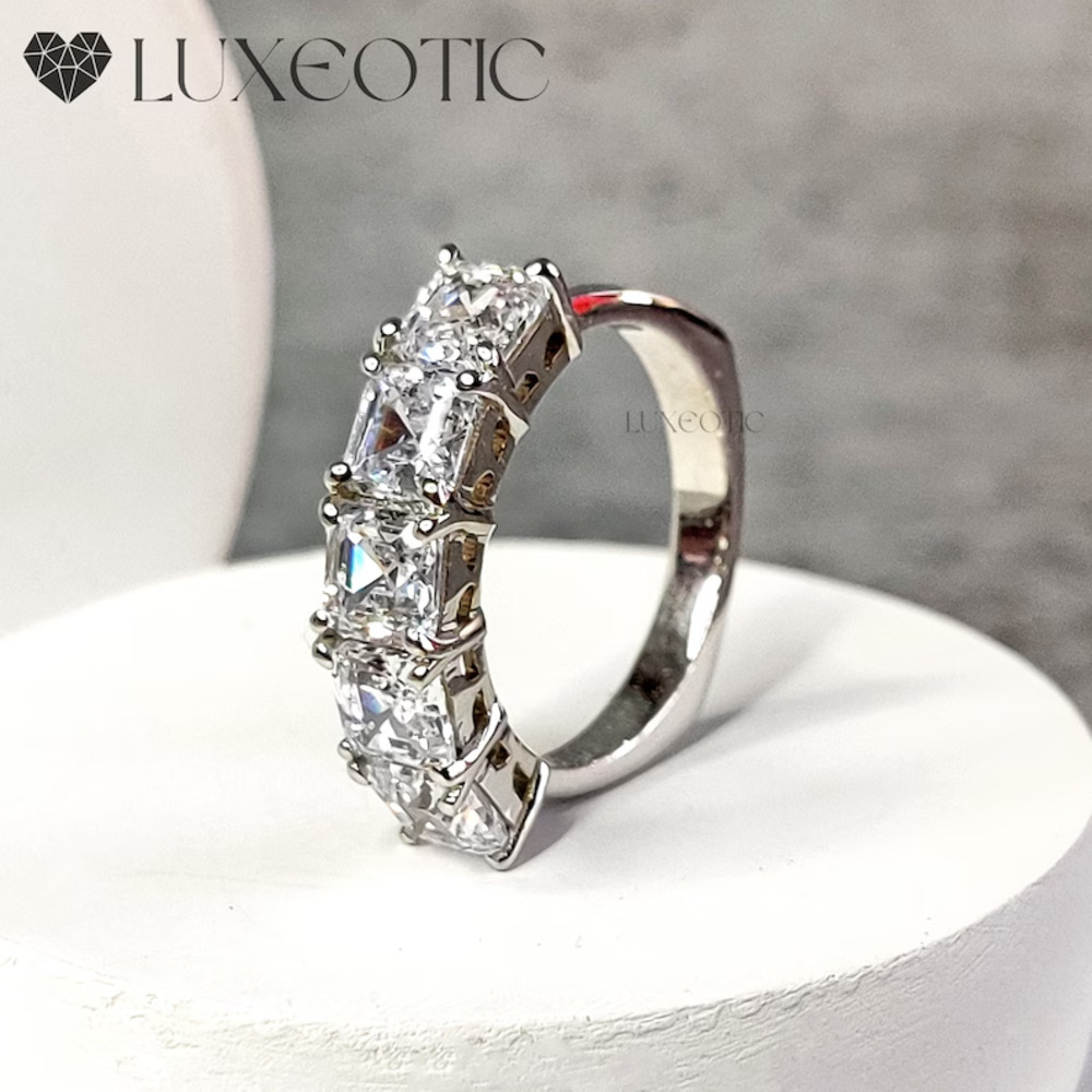 NWB 2.5 Ct White Asscher Cut 5-Stone Moissanite Band 925 Sterling Silver Sz 7 - Picture 7 of 10